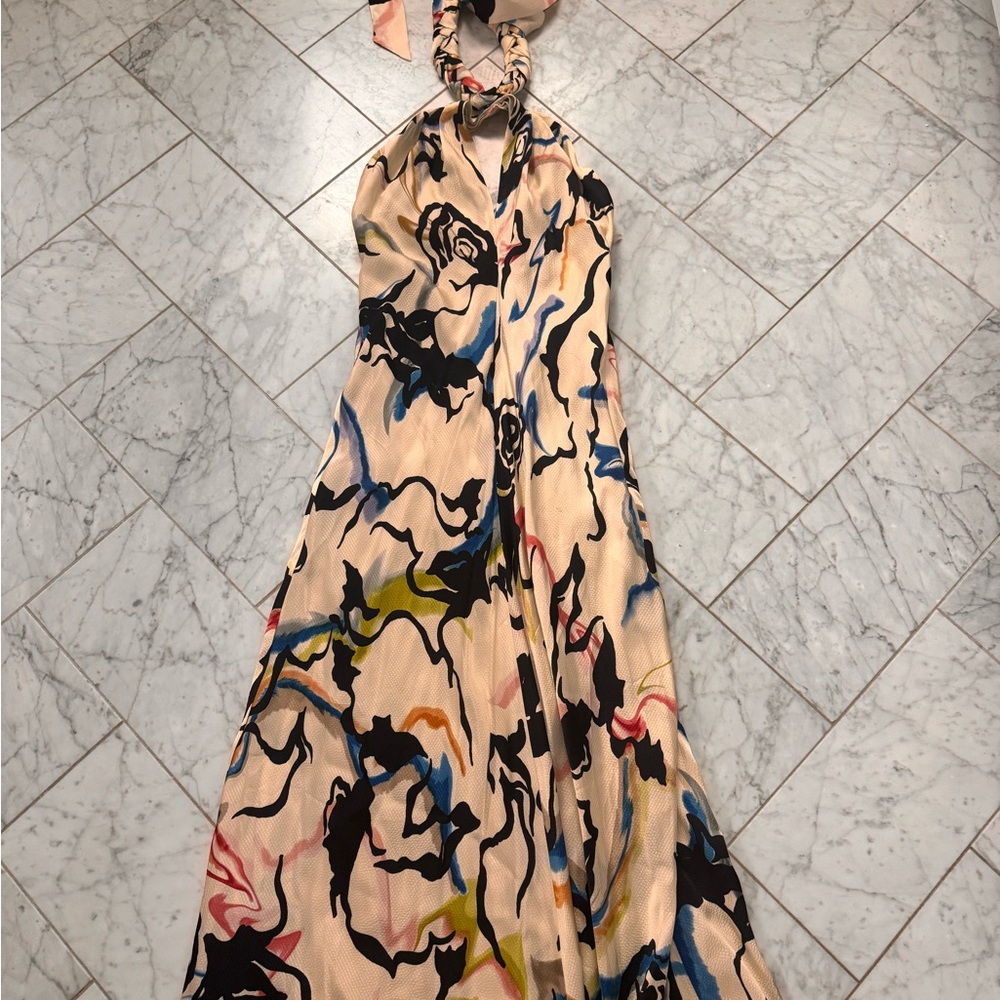 Tanya Taylor Multicolor Floral Halter Dress